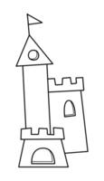 Sand castle in white and black. Doodle clip art for your projects. vector