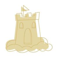 Hand drawn sand castle color. Doodle clip art for your projects. vector