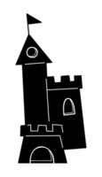 Sand castle in black and white colors. Doodle clip art for your projects. vector