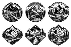 Monochrome Badge Design Templates Featuring Mountains on White Background vector