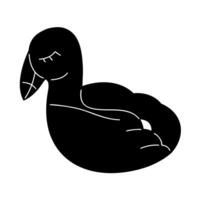 Inflatable ring black and white colors in the shape of a flamingo. Doodle clip art for your projects. vector