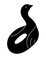 Inflatable ring in black and white colors in the shape of a swan. Doodle clip art for your projects. vector