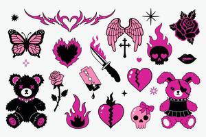 Y2k emo gothic style elements art in 1990s, 2000s style. graphics. vector