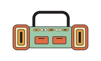 Vintage music player in flat style. Boombox retro musical device, center. Tape radio recorder and Stereo audio system isolated on white background vector