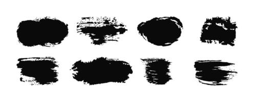 Black text boxes from ink smear. Grunge design elements. Dirty texture borders and banners. Painted rectangles vector