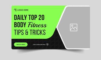 Trendy body fitness tips and tricks cover banner design, workout plan techniques thumbnail banner design, fully customizable eps 10 file format vector