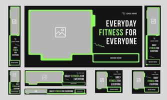 Everyday fitness training web set banner design for social media post, workout web bundle banner design, daily exercise banner design, fully editable eps 10 file format vector