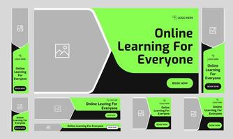 Trendy online learning web set banner design for social media post, education web bundle banner design, fully customizable eps 10 file format vector