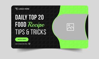 Food recipe tips and tricks thumbnail banner design, daily food review techniques cover banner design, fully customizable eps 10 file format vector
