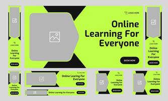 Learning for everyone web set banner for social media post design, education system web bundle banner design, online learning banner design, editable eps 10 file format vector