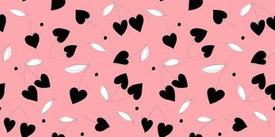 Seamless pattern with heart-shaped cherries on a pink background. vector