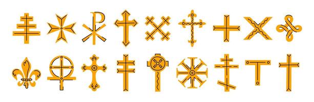 Cross large set of elements. Christian ritual religious attribute. Christianity. Simple modern design vector