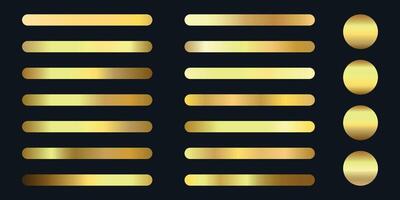 Premium golden metal collection. Gold palette set for vip cards, invitations, design, frames, ribbons. Shiny texture with foil effect. illustration on black background vector
