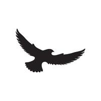 Silhouette of a bird in flight. The bird wings are spread wide, with feather details stylized in a way that suggests movement. vector
