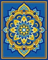 Traditional mandala blue and yellow ornament square type, symetric mandala ornament background for packaging, design pattern vector
