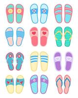 Flat design of summer flip-flops. A set of summer slippers. illustration of open shoes. vector