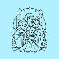 The nativity scene coloring page vector