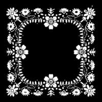 A black and white square with flowers on it vector
