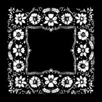 A black and white floral pattern on a black background vector