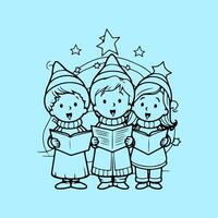 Three children singing in front of a star vector