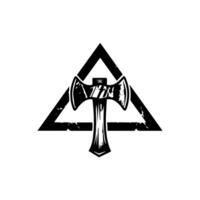 A black and white logo with a hammer and a triangle vector