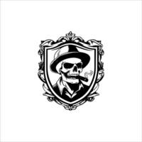 A skull with a hat and a cigarette in his mouth vector