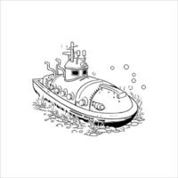 A submarine is shown in a coloring page vector