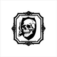A skull with a cigarette in its mouth and a frame vector