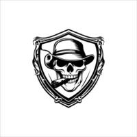 Skull with hat and cigar in a shield vector