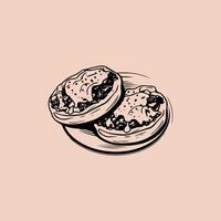 Two pies on a plate with a black and white drawing vector