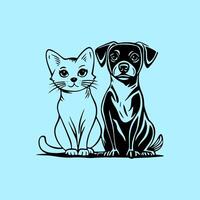 A cat and dog are sitting together in a blue background vector
