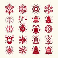 Christmas icons set in red and white vector