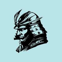 A samurai warrior in a helmet on a blue background vector