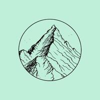 A mountain in a circle with a green background vector