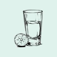 A glass of water and a slice of lemon vector