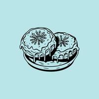 A drawing of two donuts on a plate vector