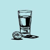 A drawing of a shot glass with a slice of lemon vector