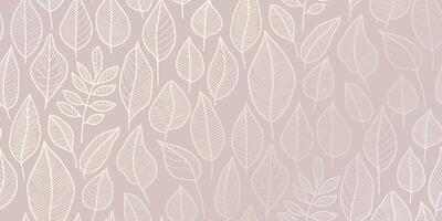 Elegant pattern of minimalist leaf designs with intricate vein patterns on soft beige grey background. Delicate silver outlines create subtle contrast. Ideal for wallpapers, packaging designs. vector