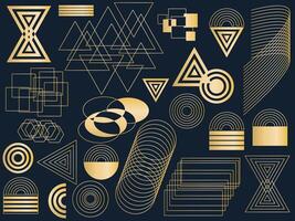 Golden geometric shapes and elements set vector