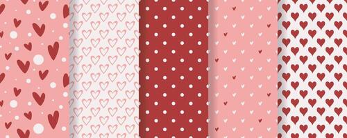 Cute romantic set of seamless patterns with hearts vector