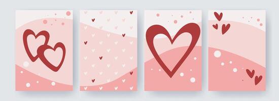 Romantic templates with hearts and abstract shapes set vector
