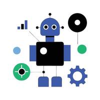 A robot with gears and icons around it vector
