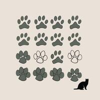 A cat is standing in front of a pile of paw prints vector