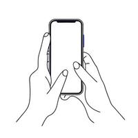 A hand holding a smartphone with a blank screen vector