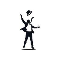 Elegant Silhouette of a Man Throwing a Hat in the Air in a Stylish Suit and Tie vector