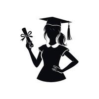 Graduation Silhouette Art of Student with Cap and Diploma for Educational Graphics vector