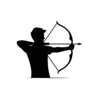 Silhouette of an Archer Aiming a Bow and Arrow in Precision Archery Pose in Illustration vector