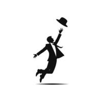 Professional Silhouette of a Man in Motion Throwing a Hat in Joy vector