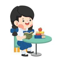 girl sitting at a table reading a book vector