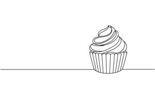Muffin cupcake cake one line continuous drawing illustration vector